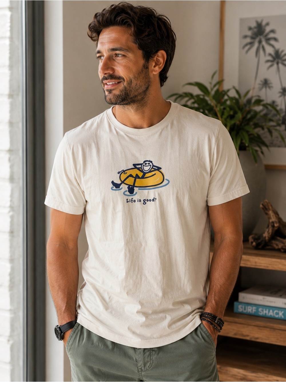 Life Is Good Cream Tee with Yellow Floatie Graphic